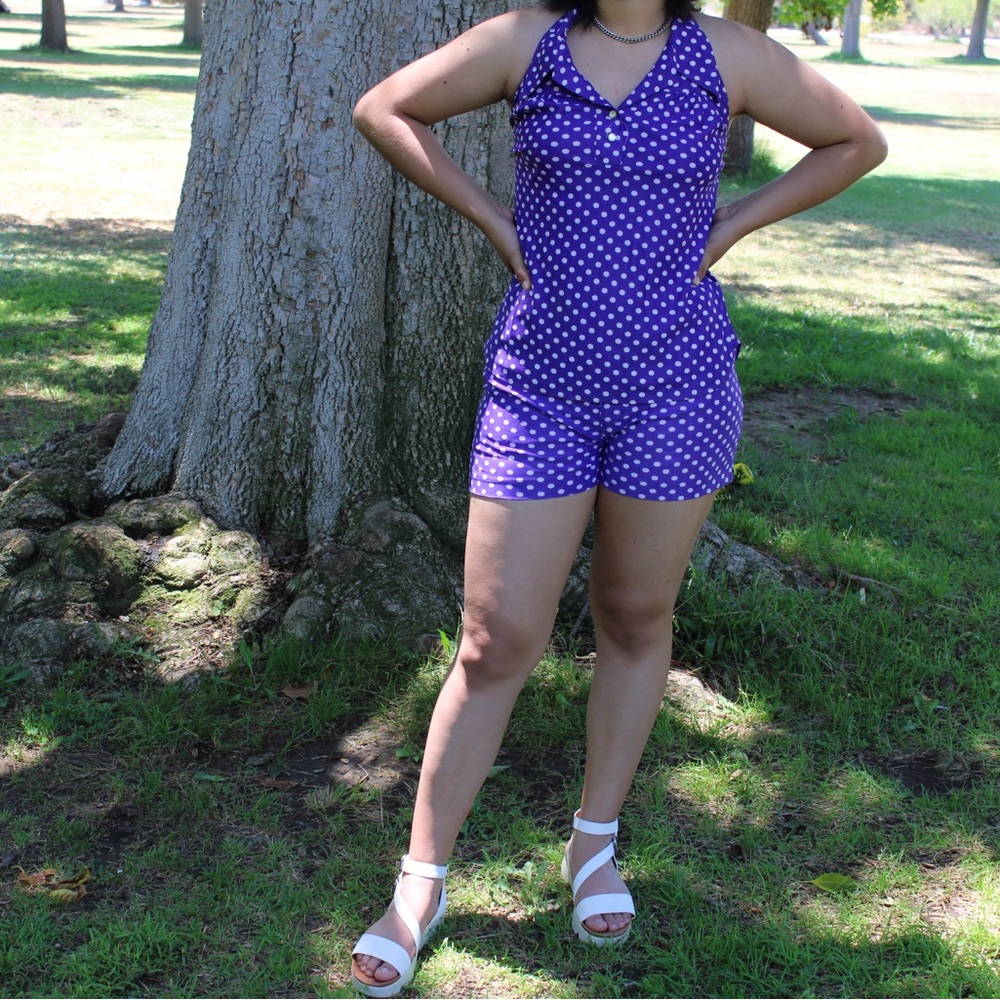 Purple Polka Dot Women's Romper